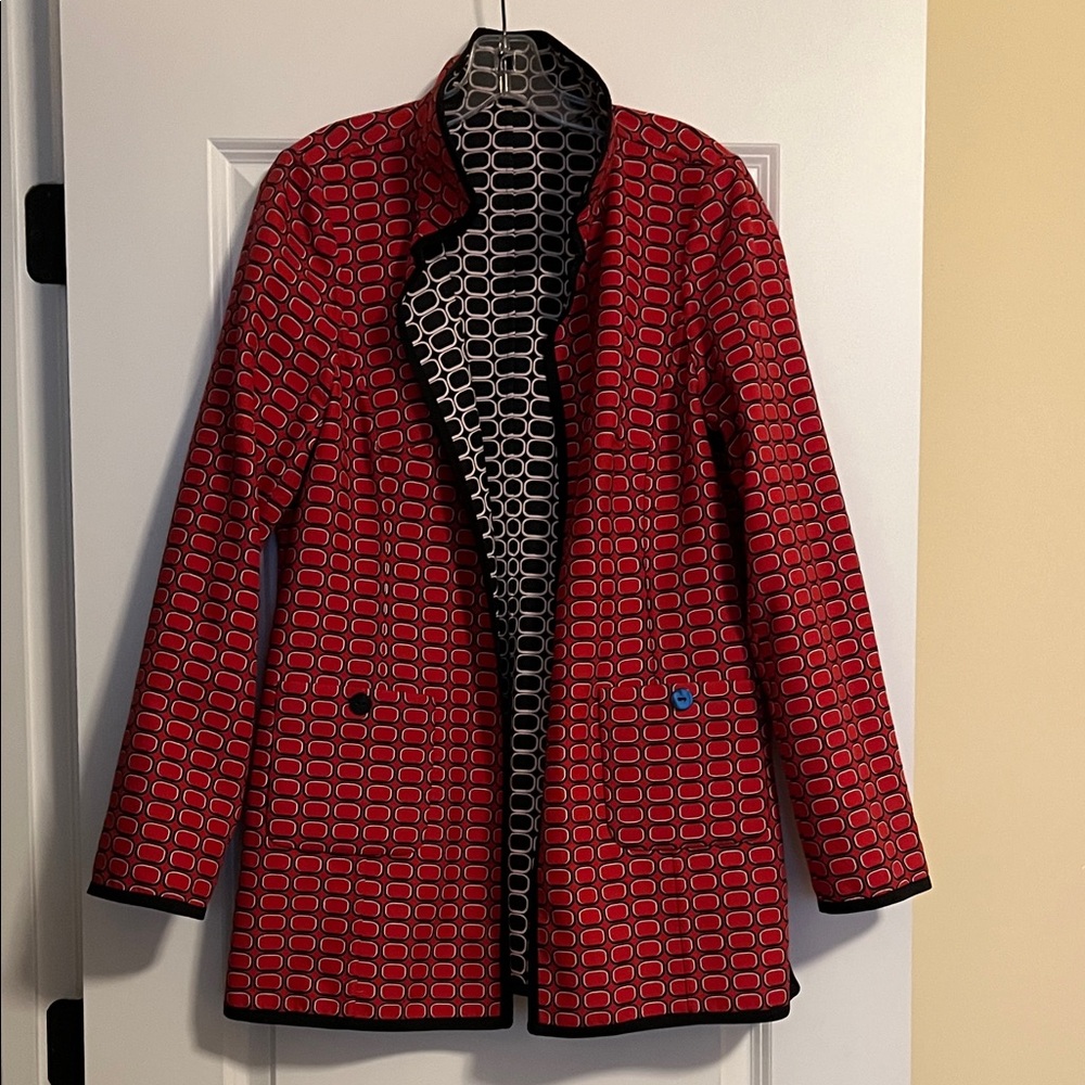 Reversible Patterned Jacket - Black/White To Red/… - image 2